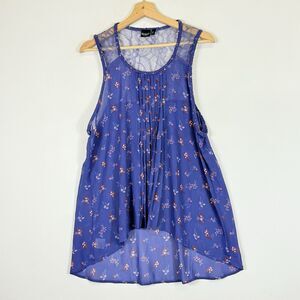 Cruel Girl‎ Western Purple Floral Sheer Chiffon Lace Shirt Top Women's Large